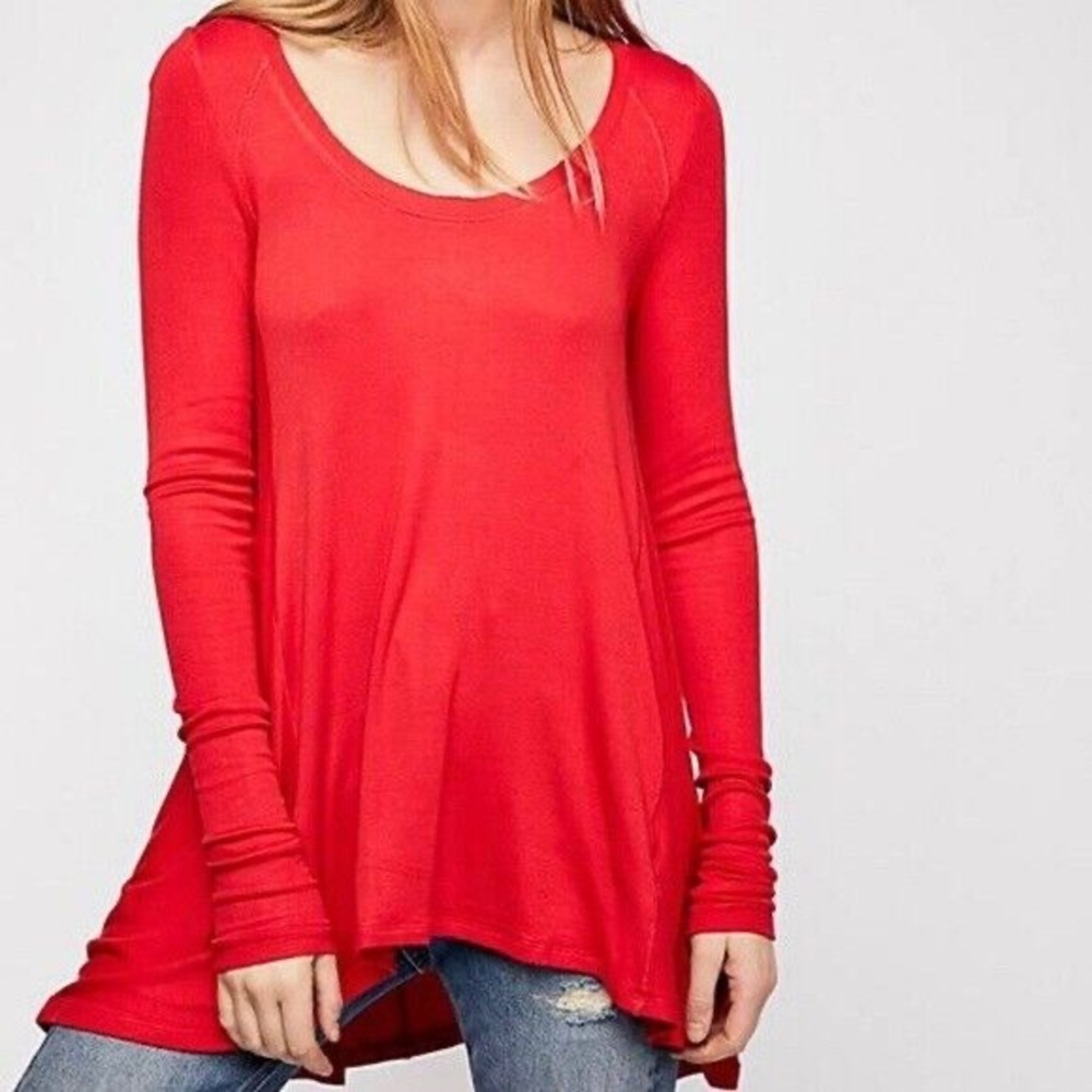 NWT Free People Flowy Long Sleeve January Thermal Red Top Red Small